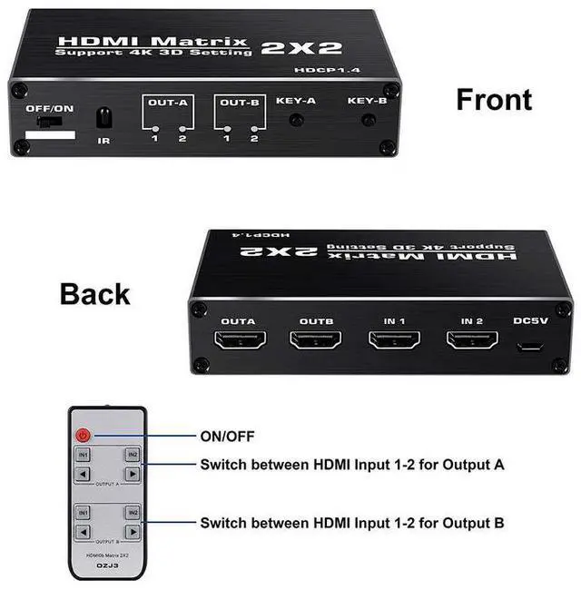 Alt view image 3 of 7 - Torpedo Nova HDMI Matrix 2x2 Switch, 4K@60Hz YUV 4:2:0, HDR, 3D Support, Independent Display Control