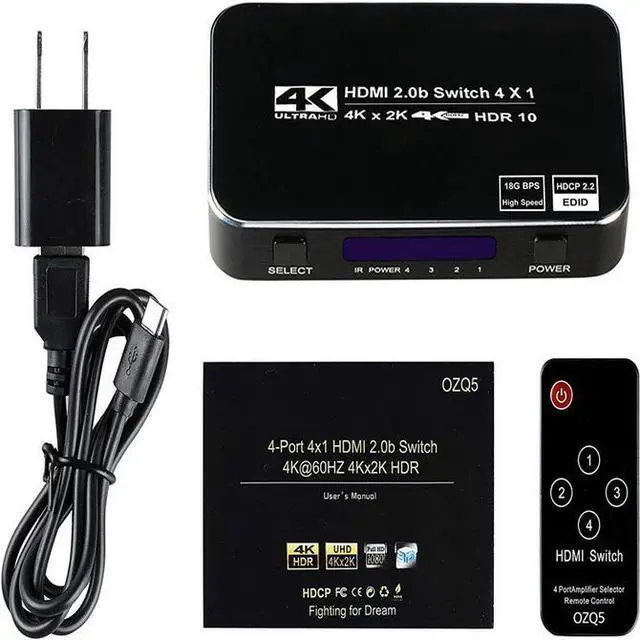 Alt view image 7 of 7 - Torpedo Nova 4x1 HDMI Switch, 4K@60Hz HDR10, HDCP 2.2, 18Gbps, Auto-Switching with Remote Control