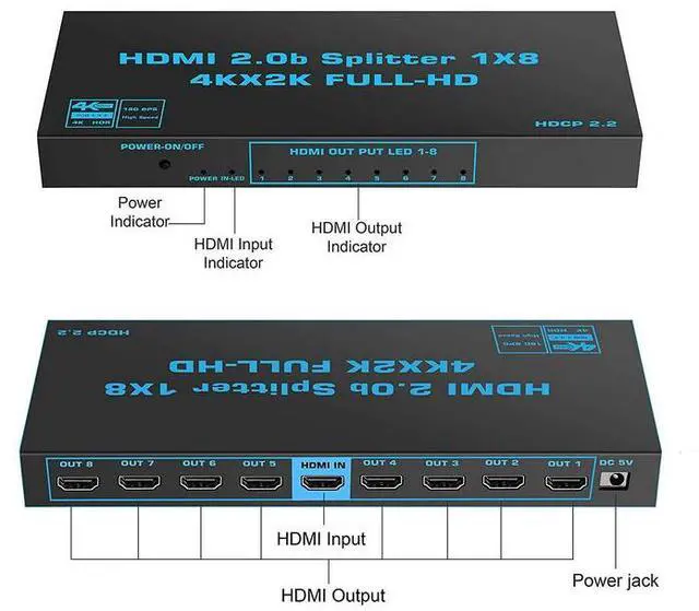 Alt view image 2 of 7 - Torpedo Nova HDMI 2.0 1x8 Splitter with Scaler & Dolby Atmos, 4K@60Hz, HDCP 2.3, 30m Extended Transmission