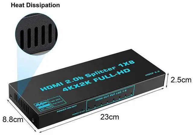 Alt view image 4 of 7 - Torpedo Nova HDMI 2.0 1x8 Splitter with Scaler & Dolby Atmos, 4K@60Hz, HDCP 2.3, 30m Extended Transmission