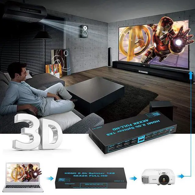 Alt view image 6 of 7 - Torpedo Nova HDMI 2.0 1x8 Splitter with Scaler & Dolby Atmos, 4K@60Hz, HDCP 2.3, 30m Extended Transmission