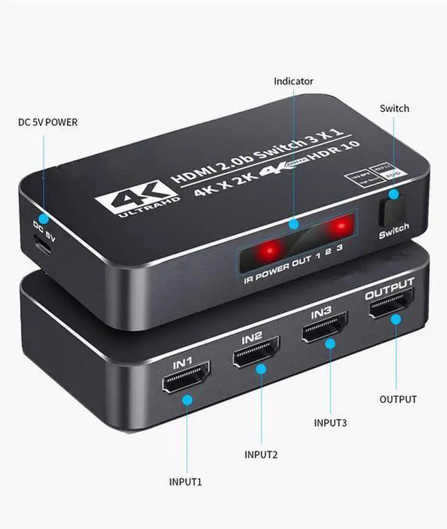 Alt view image 2 of 7 - Torpedo Nova HDMI 2.0 3x1 Switch, 4K@60Hz HDR, Aluminum Housing, Dolby Atmos Support, Remote Control