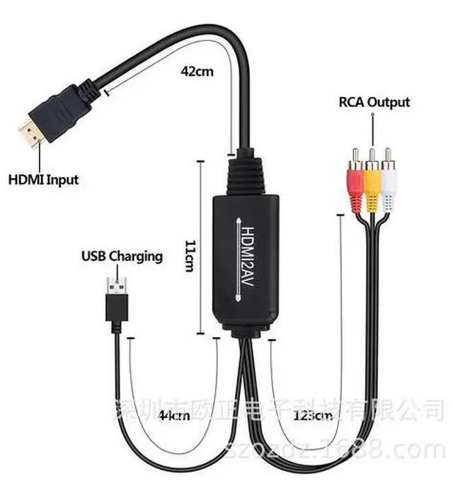 Alt view image 2 of 5 - Torpedo Nova HDMI to AV Converter Cable, 1.8m Length, 4K Input to 480i/576i Output, HDCP Bypass, Plug & Play