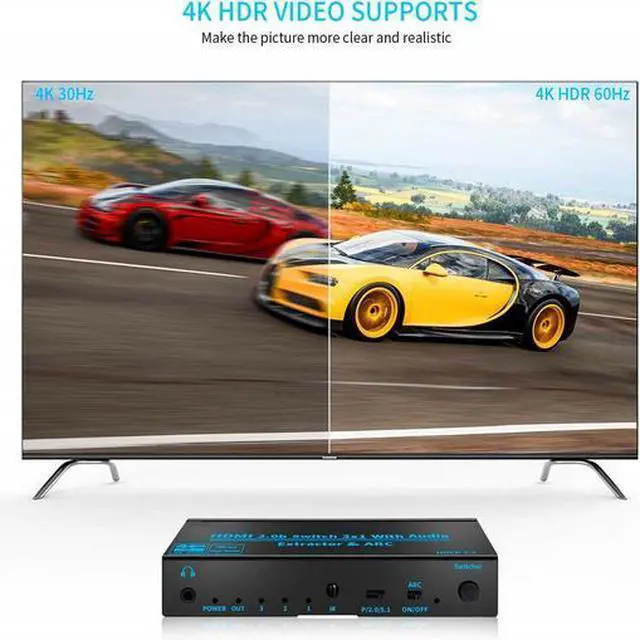 Alt view image 5 of 7 - HDMI 2.0b 3x1 Switch with Audio Extractor & ARC, 4K@60Hz HDR, HDCP 2.3, Optical/RCA/3.5mm Output