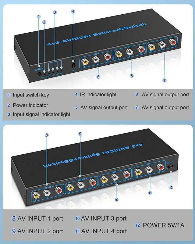 Alt view image 2 of 7 - Torpedo Nova RCA AV Switch 4x3, Composite Video & Stereo Audio Selector, Metal Housing, Remote Control