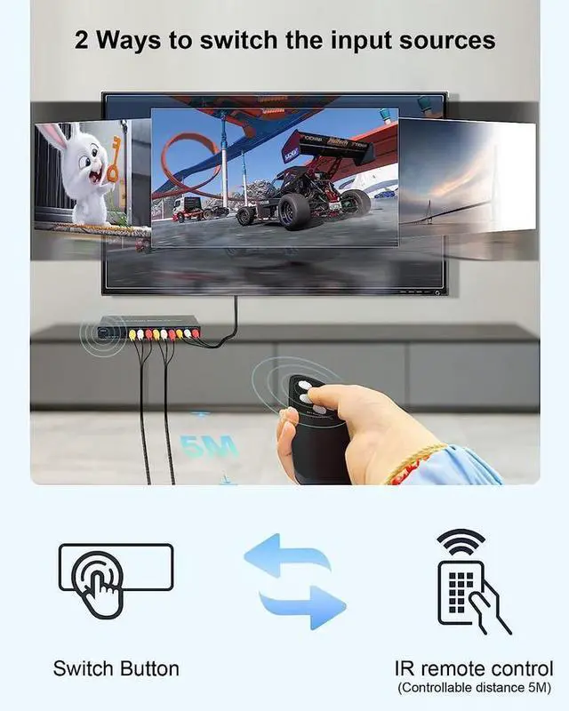 Alt view image 7 of 7 - Torpedo Nova RCA AV Switch 4x3, Composite Video & Stereo Audio Selector, Metal Housing, Remote Control