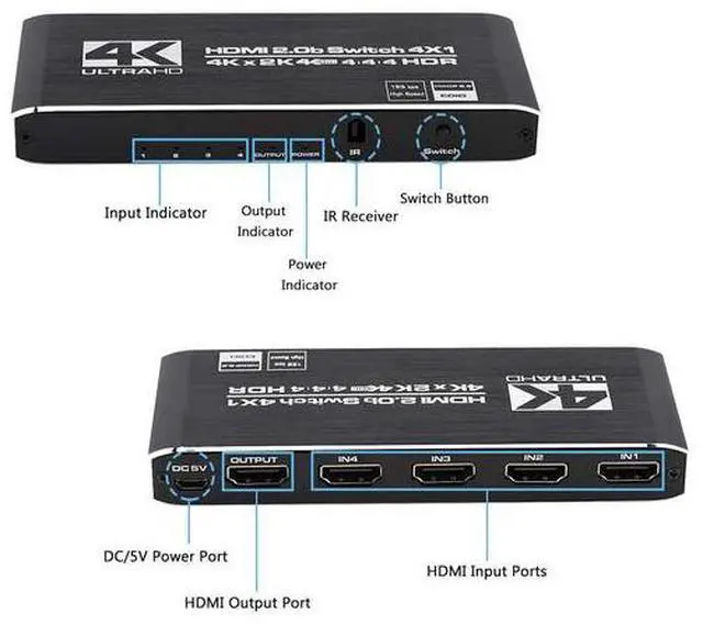 Alt view image 2 of 7 - Torpedo Nova HDMI 2.0 4x1 Switch, 4K@60Hz HDR10, Dolby Atmos & Vision, HDCP 2.2, IR Remote Control