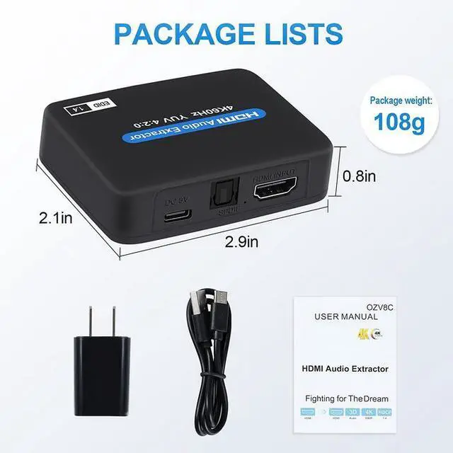 Alt view image 7 of 7 - Torpedo Nova HDMI Audio Extractor, 4K@30Hz, Optical & RCA Output, 5.1CH Support for PS4/PS5/Blu-ray Players