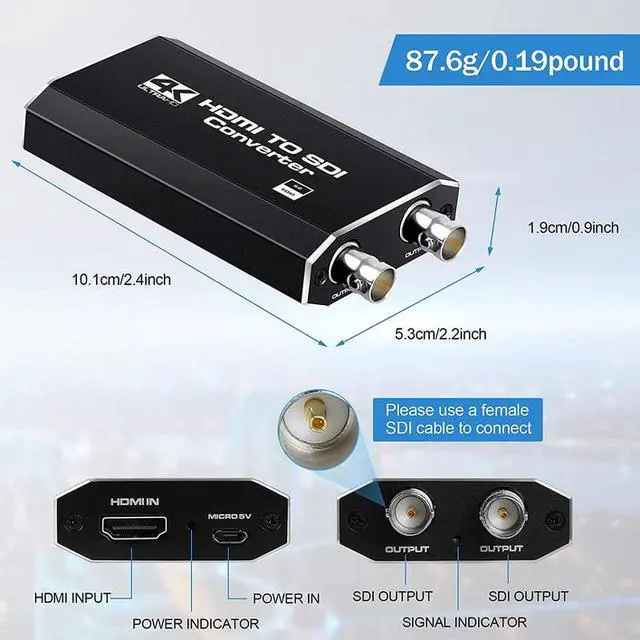 Alt view image 2 of 7 - Torpedo Nova 4K60 HDMI to SDI Converter 3G with Dual Output - 4K@60Hz HDMI 2.0 Input to 2x 1080p SDI Output, HDCP 2.3 Compliant, Audio Embedding, Plug-and-Play for Broadcast & Live Streaming