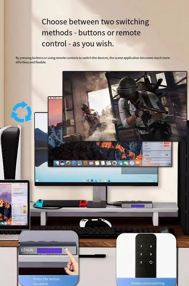 Alt view image 6 of 6 - Torpedo Nova 8K@60Hz 5x1 Switch with 2 Type-C & 3 HDMI Inputs - 48Gbps Ultra HD Dynamic HDR10+, 5V Power Adapter & Remote Control, for MacBook, PC, Laptops