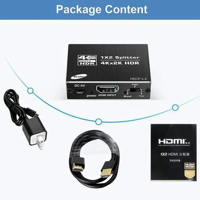 Alt view image 5 of 5 - Torpedo Nova 1x2 HDMI 2.0 Splitter with Scaler & HDCP 2.2 Bypass - 4K@60Hz 1 in 2 Out Distribution Amplifier, Support HDR10, 3D, Downscale 4K to 1080P, Dual Independent EDID Management for Dual Monito
