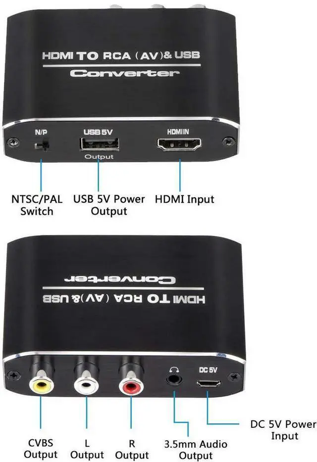 Alt view image 2 of 6 - Torpedo Nova HDMI to AV Converter with USB Power & 3.5mm Audio - 1080P HDMI to RCA Composite Video Adapter, Support PAL/NTSC Switch for Fire Stick, Roku, PS3, Xbox, DVD, Old TV (Black Aluminum)