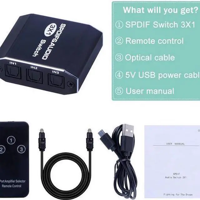 Alt view image 5 of 6 - Torpedo Nova  3x1 Optical Audio Switch with Remote - SPDIF/Toslink 3-in-1 Out Selector for PS4/PS5/Xbox/Apple TV/Blu-ray Player, Support Dolby Digital & DTS