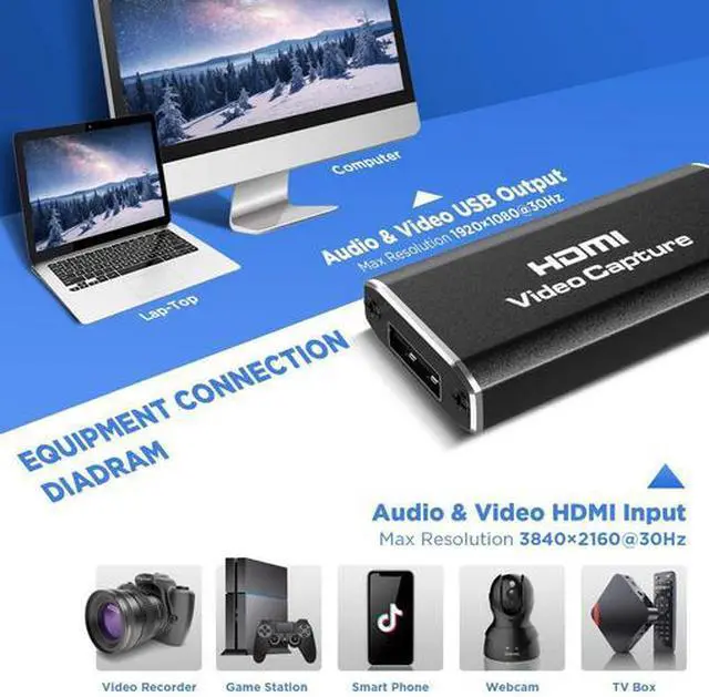 Alt view image 2 of 7 - Torpedo Nova  USB 2.0 HDMI Video Capture Card - 4K 30Hz to 1080p 60Hz Converter, Plug & Play, UVC/UAC Compliant, Compatible with OBS, VLC, Windows, Mac, Android for Live Streaming & Recording