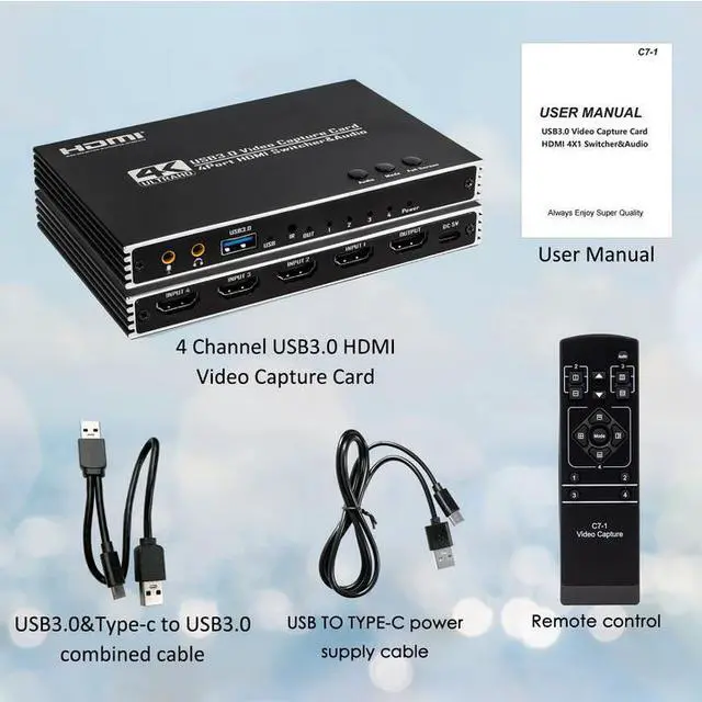 Alt view image 6 of 6 - Torpedo Nova 4-Channel USB 3.0 HDMI Video Capture Card with 4x1 Switcher - 4K 4-in-1 Multi-Viewer, Zero Latency Loop-Out, Live Streaming & Recording, Plug & Play for Windows/Mac
