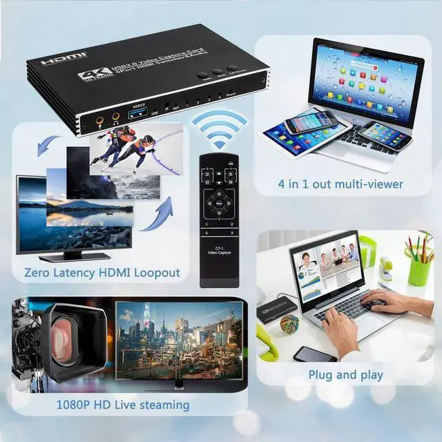 Alt view image 3 of 6 - Torpedo Nova 4-Channel USB 3.0 HDMI Video Capture Card with 4x1 Switcher - 4K 4-in-1 Multi-Viewer, Zero Latency Loop-Out, Live Streaming & Recording, Plug & Play for Windows/Mac