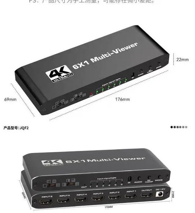 Alt view image 5 of 7 - Torpedo Nova 6x1 HDMI Multi-Viewer & Seamless Switcher - 4K 6-in-1 Video Wall Splitter, Support 2/4/6 Screen Division, Metal Housing, Remote & Button Control for Surveillance, Live Production