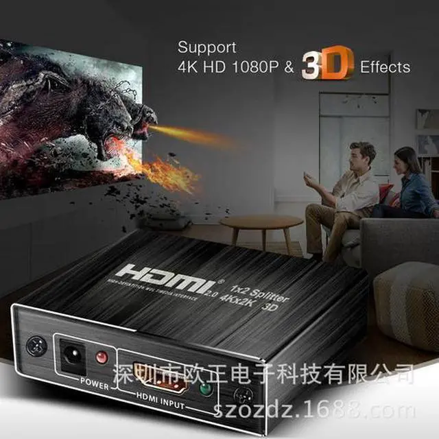 Alt view image 6 of 6 - HDMI 2.0 Splitter 1x2 - 4K@60Hz 1 in 2 Out Distribution Amplifier, Support 4Kx2K, 3D, HDCP 2.2, HDR, Ultra HD for Fire Stick, Apple TV, PS5, Xbox Series X
