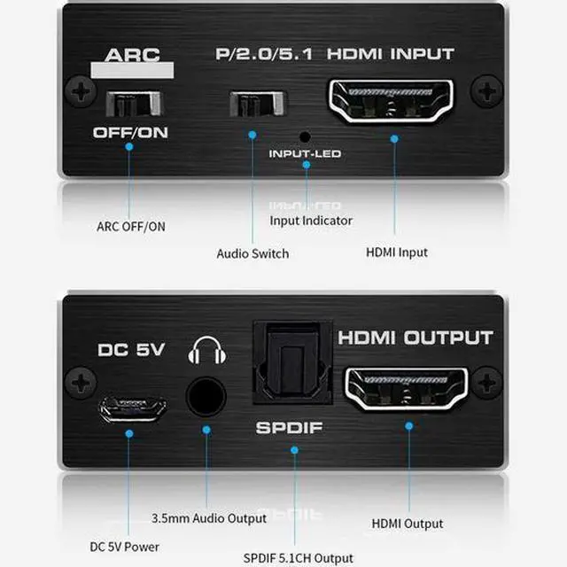 Alt view image 2 of 7 - 4K@60Hz HDMI 2.0 Audio Extractor with ARC - SPDIF Optical & 3.5mm AUX Stereo Output, Support HDCP 2.2, HDR10, 4:4:4 Chroma, Metal Housing