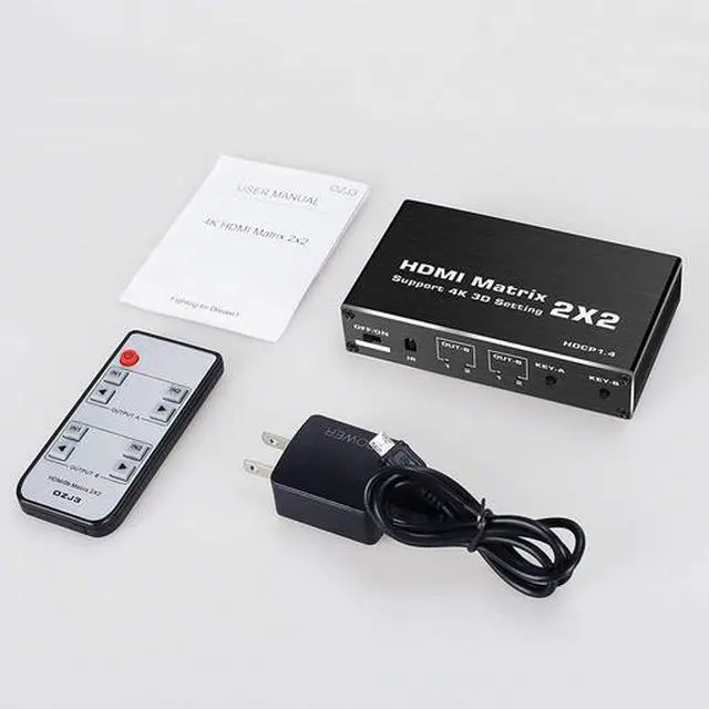 Alt view image 5 of 5 - 2x2 HDMI Matrix Switch 4K 60Hz - 2 Input 2 Output Matrix with Independent Display & Duplication, Support 3D, HDR, HDCP 1.4, 18.5Gbps Bandwidth, IR Remote Included