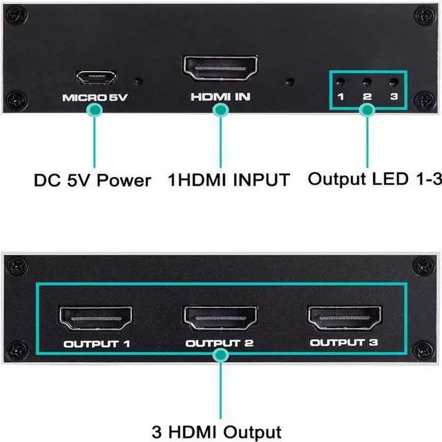 Alt view image 2 of 6 - HDMI 1.4 Splitter 1x3 - 4K@30Hz 1 in 3 Out Distribution Amplifier, HDCP Compliant, Support 3D, Deep Color, DTS-HD, Dolby TrueHD, Mirror Mode for Home Theater