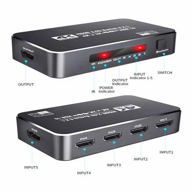 Alt view image 3 of 7 - 5x1 HDMI 2.0 Switch 4K@60Hz - 5 in 1 Out HDMI Switcher with Remote, Support HDR10, Dolby Vision, HDCP 2.2, 3D, Auto-Switching, for Gaming & Home Theater
