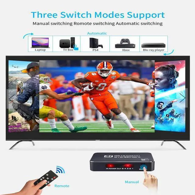 Alt view image 5 of 7 - 5x1 HDMI 2.0 Switch 4K@60Hz - 5 in 1 Out HDMI Switcher with Remote, Support HDR10, Dolby Vision, HDCP 2.2, 3D, Auto-Switching, for Gaming & Home Theater