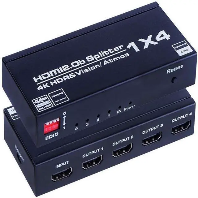 Main image of HDMI 2.0 Splitter 1x4 - 4K@60Hz 1 in 4 Out Distribution Amplifier, HDCP 2.2, HDR, 3D, 18Gbps, for Home Theater, Digital Signage, Multi-Display Setup