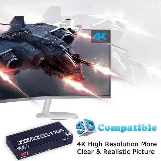 Alt view image 4 of 5 - HDMI 2.0 Splitter 1x4 - 4K@60Hz 1 in 4 Out Distribution Amplifier, HDCP 2.2, HDR, 3D, 18Gbps, for Home Theater, Digital Signage, Multi-Display Setup