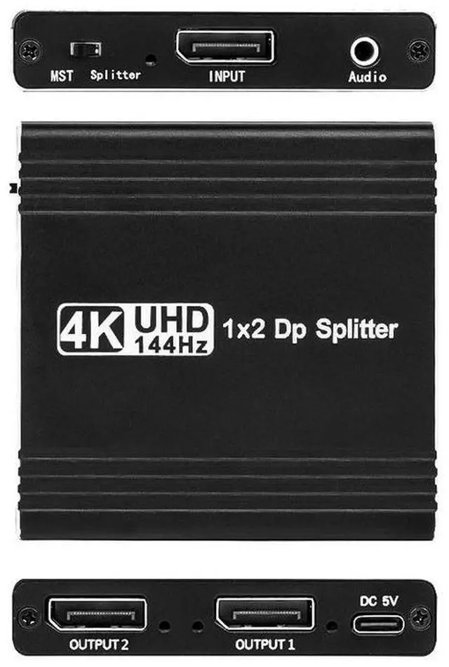 Main image of DisplayPort 1.4 Splitter 1x2 - 4K@144Hz MST Hub with Audio Extraction, Dual Monitor Extended/Mirror Modes, DSC 1.2, HDR, for Gaming & Professional Workstations