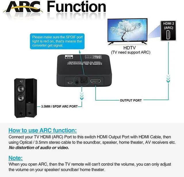 Alt view image 6 of 7 - 4K@60Hz HDMI 2.0b Audio Extractor Splitter - HDMI to Optical SPDIF & 3.5mm Stereo Converter, Support HDR10, HDCP 2.2, ARC, 18Gbps, for PS5, Xbox, Home Theater