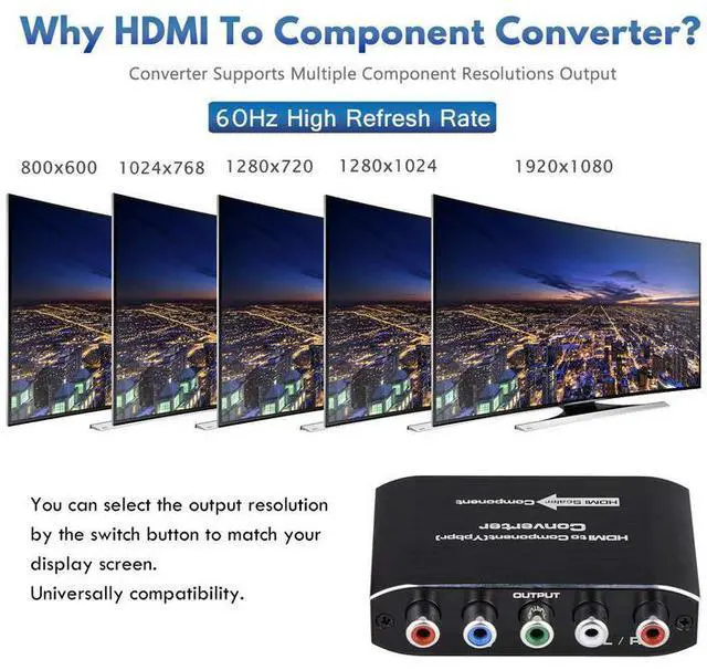 Alt view image 7 of 7 - HDMI to Component Converter with Scaler - 1080P HDMI to YPbPr Video Audio Adapter, Adjustable Output 480P/576P/720P/1080P, Compatible with PS4, Xbox, Nintendo Switch, Fire TV