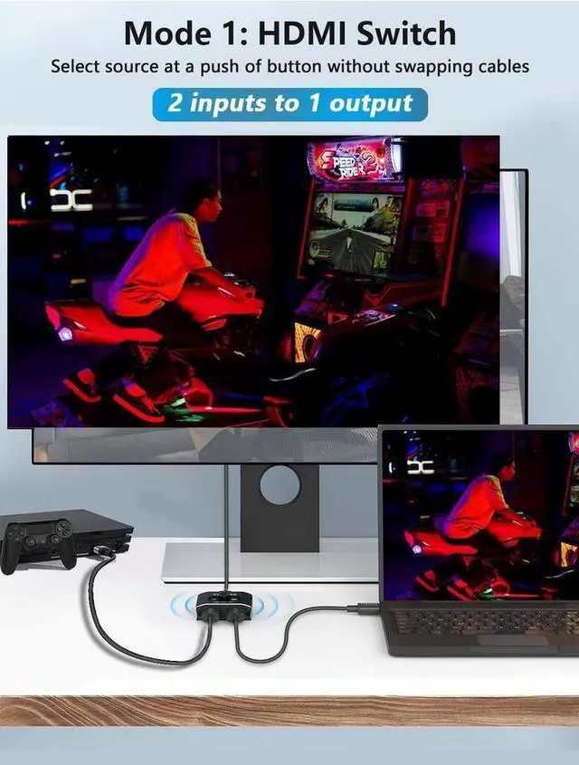 Alt view image 4 of 5 - 2x1 HDMI 2.1 Switch - 8K@60Hz 4K@120Hz 2 in 1 Out HDMI Switcher, HDCP 2.3, 48Gbps, HDR10+, for Gaming Consoles, 8K Blu-ray Player, Home Theater