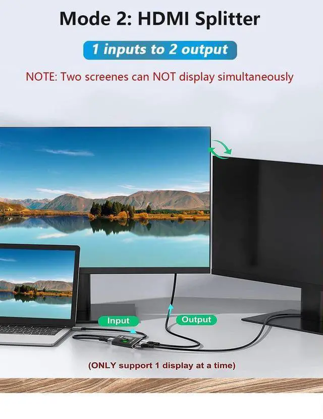 Alt view image 5 of 5 - 2x1 HDMI 2.1 Switch - 8K@60Hz 4K@120Hz 2 in 1 Out HDMI Switcher, HDCP 2.3, 48Gbps, HDR10+, for Gaming Consoles, 8K Blu-ray Player, Home Theater