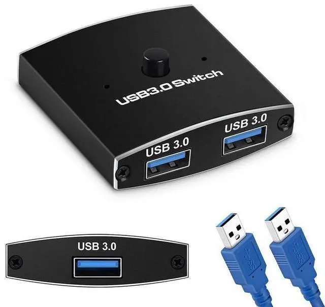 Main image of 2x1 USB 3.0 Sharing Switch - USB 3.0 Peripheral Switcher for 2 Computers, One-Button Control, Plug & Play, LED Indicator, Compatible with Keyboard, Mouse, Printers