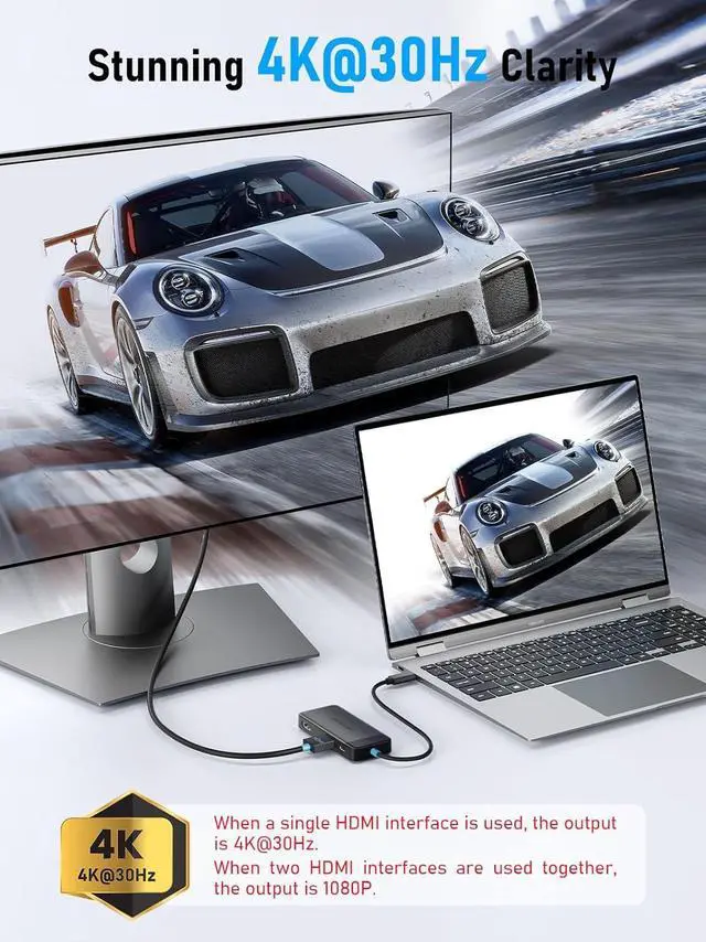 Alt view image 4 of 7 - Lemorele Docking Station Dual Monitor, 6 in 1 USB C Hub Multiport Adapter w/2 HDMI 4K, 5Gbps USB3.0 & 2 USB2.0, 100W PD Charging - USB C Dock for Laptop Dell/Lenovo/HP/MacBook/Surface - Plug and Play