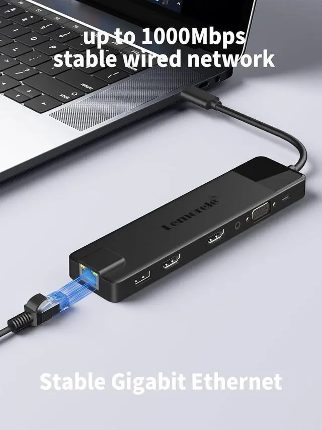 Alt view image 6 of 7 - Lemorele 13 in 1 USB C Docking Station for Triple Monitors, Dual 4K HDMI, 1000M RJ45, VGA, 4 USB 3.0/2.0, SD/TF, 3.5MM Audio, USB C 3.0, 100W PD, Compatible with Type C Laptops