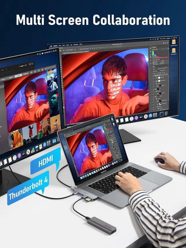 Alt view image 7 of 7 - Lemorele USB C Hub for MacBook Pro/Air M1 M2 2022 2021 2020 2019 2018 13" 15" 16", 7 in 2 Multiport Adapter Hub Mac Dongle w/4K HDMI, 3 USB 3.0, SD/TF 3.0, 100W PD 40Gbps Thunderbolt 3/4