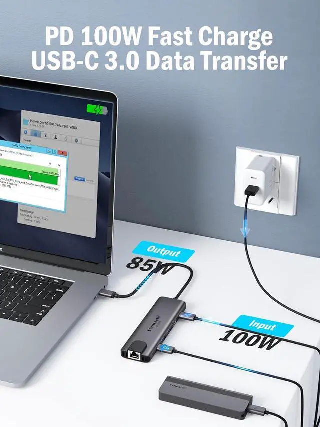 Alt view image 7 of 7 - Lemorele USB-C Hub 6-in-1 with 4K@60Hz HDMI, Gigabit Ethernet,100W Power Delivery, USB-C and 2 USB-A 5 Gbps Data Ports for MacBook Air/Pro, Dell, Hp, XPS, and More
