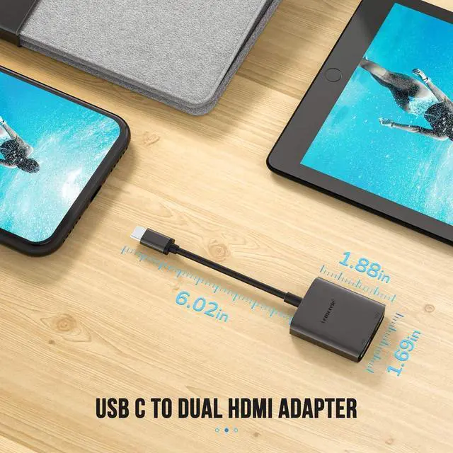 Alt view image 7 of 7 - Lemorele USB C to Dual HDMI Adapter, Dual Monitor Adapter Converter Supports 4K@60Hz and Dual 4K@30Hz, for MacBook HP Dell Surface Thinkpad Type C Laptops, [macOS only Support SST Mode]