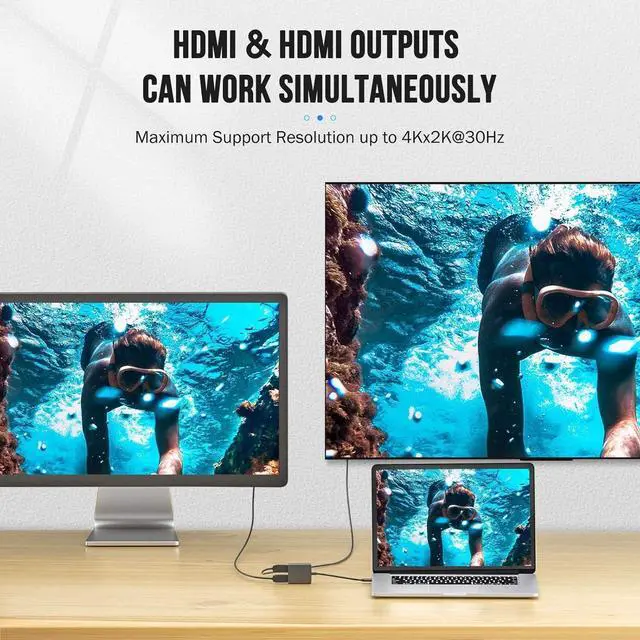 Alt view image 3 of 7 - Lemorele USB C to Dual HDMI Adapter, Dual Monitor Adapter Converter Supports 4K@60Hz and Dual 4K@30Hz, for MacBook HP Dell Surface Thinkpad Type C Laptops, [macOS only Support SST Mode]