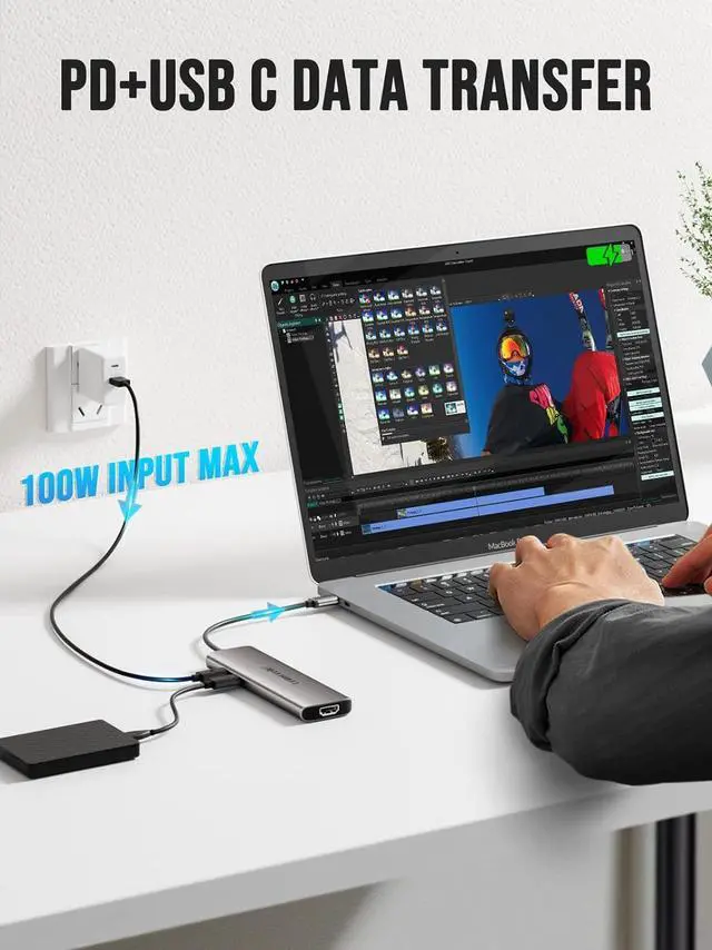 Alt view image 4 of 6 - Lemorele 8-in-1 USB C Hub Multiport Adapter, USB-C Hub with 4K HDMI Output, 100W Power Delivery, USB 3.0 5Gbps Port, SD/TF Card Reader Adpater, Compatible for MacBook Pro, XPS, Chromebook and More