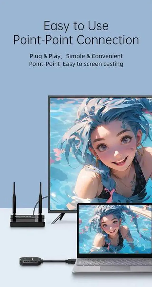 Alt view image 2 of 7 - 5G Wireless HDMI/VGA Extender, 4K/1080P Dual Output, 50m Range, Plug & Play