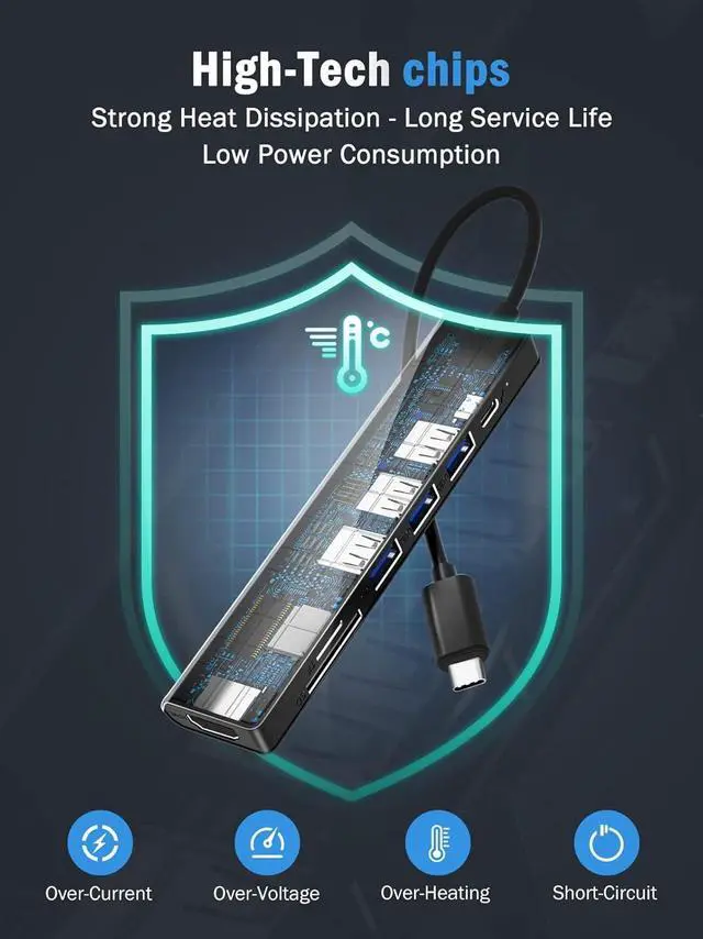 Alt view image 6 of 7 - Lemorele USB C Hub, Type-C Hub Adapter 7 in 1 with HDMI 4K@30Hz, 100W PD Charging, 1 USB3.0 5Gbps Data Port, 2 USB 2.0, SD/TF, USB C Multiport Dongle for MacBook/ChromeBook/