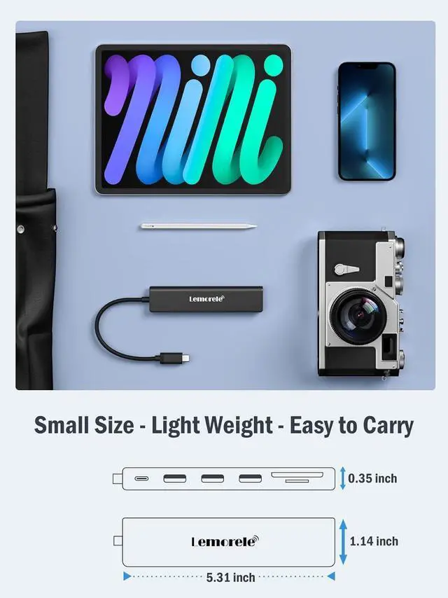 Alt view image 4 of 7 - Lemorele USB C Hub, Type-C Hub Adapter 7 in 1 with HDMI 4K@30Hz, 100W PD Charging, 1 USB3.0 5Gbps Data Port, 2 USB 2.0, SD/TF, USB C Multiport Dongle for MacBook/ChromeBook/