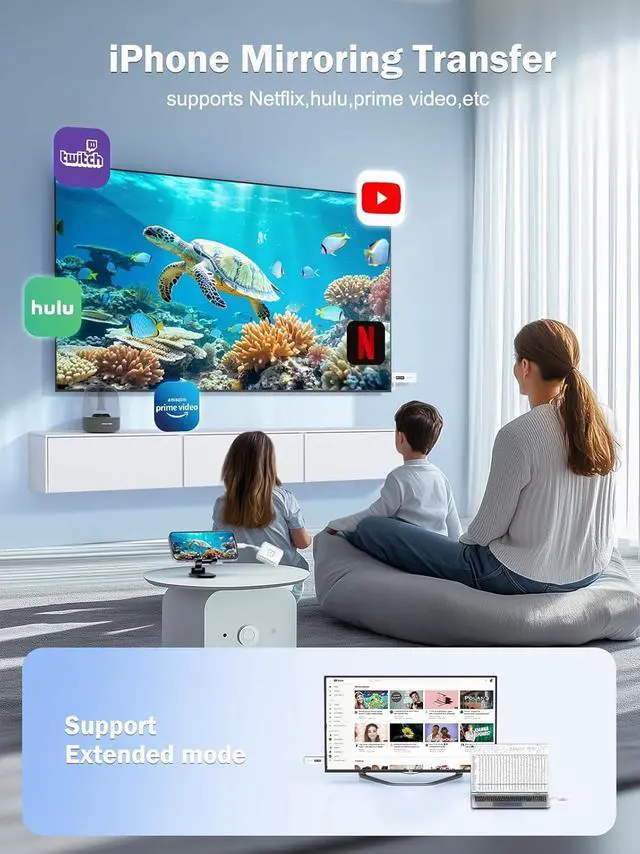 Alt view image 2 of 7 - Lemorele Wireless USB-C Transmitter and HDMI Receiver Kit, Plug&Play USB-C to HDMI Wireless Extender, 2.4/5G 164ft Range 1080P Full HD, for Streaming Video&Audio to HD TV/Monitor from Phone/Laptop