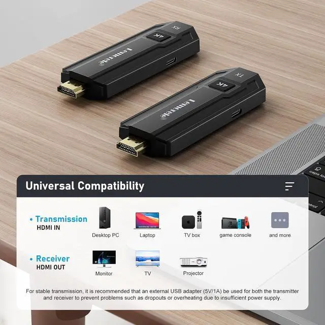 Alt view image 6 of 7 - Lemorele Wireless HDMI Transmitter and Receiver Kit,Portable Wireless HDMI Extender,Plug&Play,2.4/5G 164ft Range 1080P HD,Up to 8 Transmitter,for Streaming Video&Audio to Monitor from Laptop/TV-Boxs