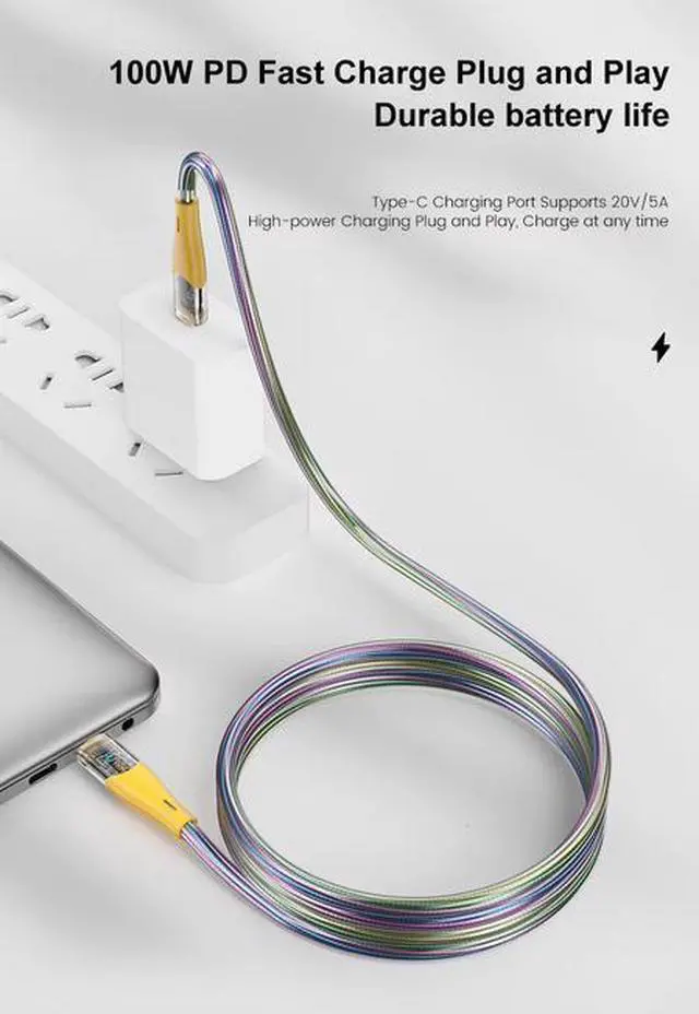 Alt view image 2 of 7 - Type-C to Type-C Cable 1M, 100W PD Fast Charging, 480Mbps Data Transfer, RGB Lighting
