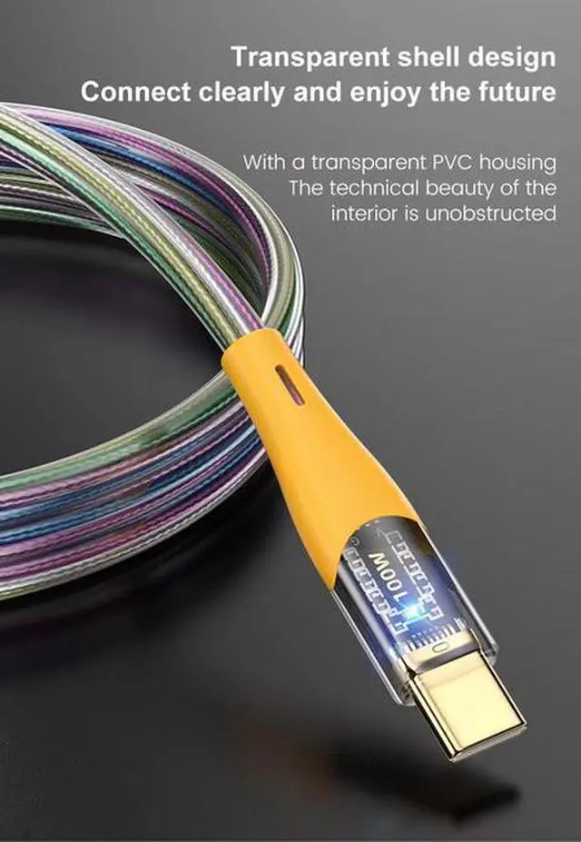 Alt view image 4 of 7 - Type-C to Type-C Cable 1M, 100W PD Fast Charging, 480Mbps Data Transfer, RGB Lighting