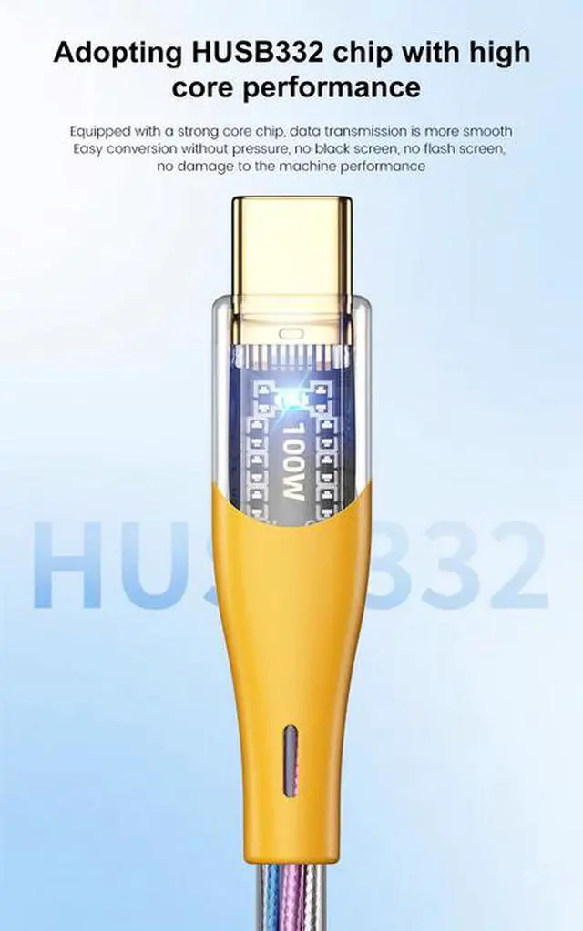 Alt view image 5 of 7 - Type-C to Type-C Cable 1M, 100W PD Fast Charging, 480Mbps Data Transfer, RGB Lighting